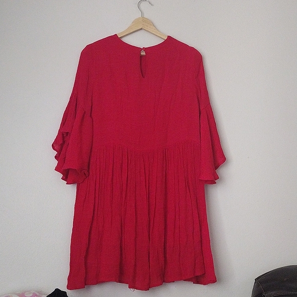 Altar'd State Embroidered Boho Dress in Red Bell Sleeve Flowy Bohemian - Picture 7 of 7